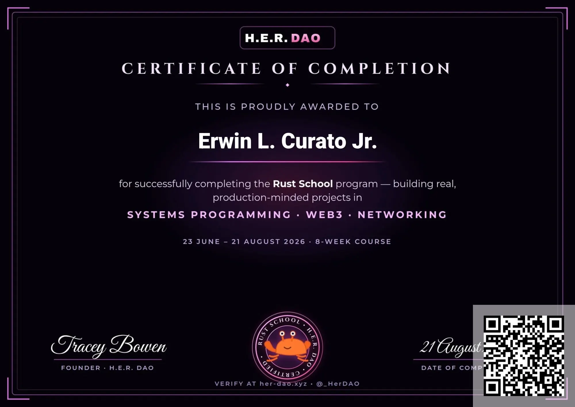 Rust School credential preview